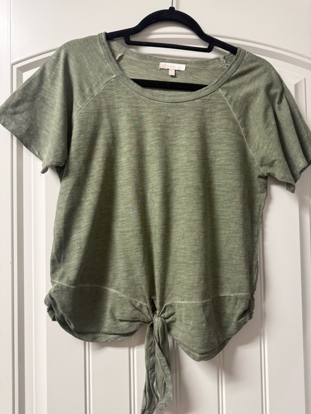 Casual Tie-Front Short Sleeve Top - Olive Green